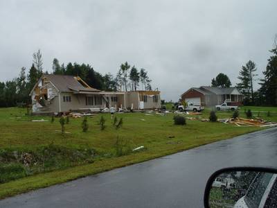 Photo of damage to houses from a tornado spawned from Hurricane Ivan.