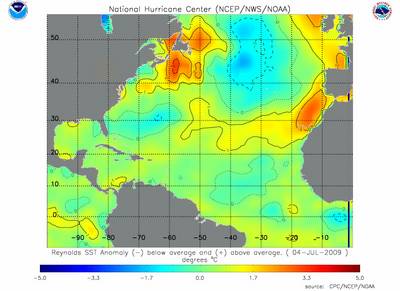 Map of sea surface temperature anomaly.