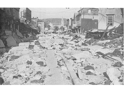 A street filled with rubble and debris