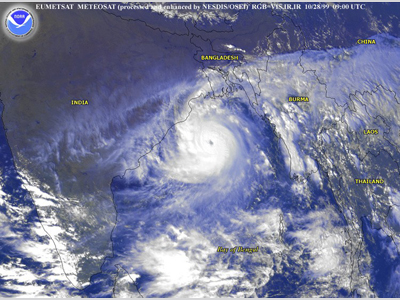 Satellite image of Orissa Cyclone in Bay of Bengal