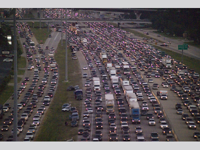 Thousands of cars jammed up on a highway