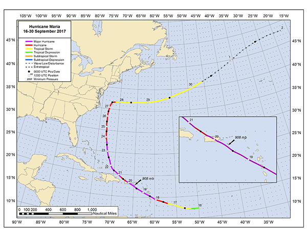 Map showing track of Maria.
