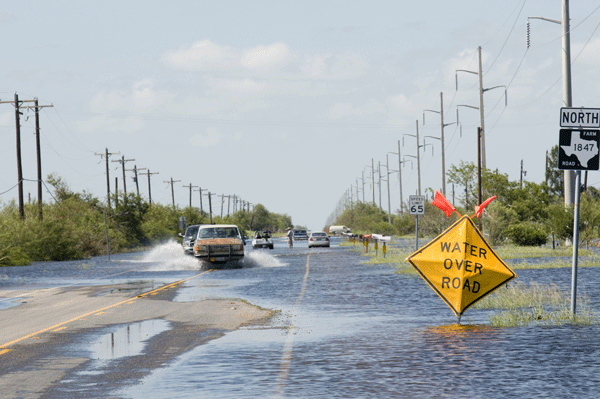 Image of flooded roads in TX after Hurricane Dolly.