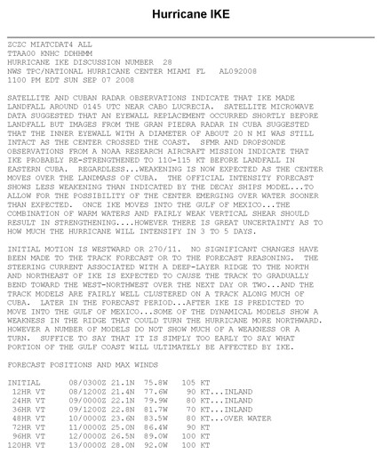Tropical Cyclone Discussion number 28 for Hurricane Ike,