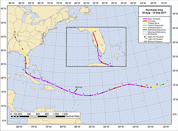 Map showing Hurricane Irma's track.