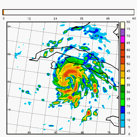 Animation showing radar simulation of Hurricane Gustav.