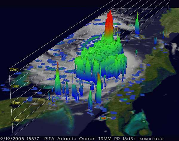 Color 3-D image of precipitation in Hurricane Rita.
