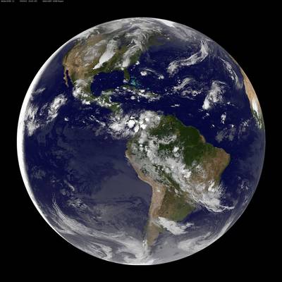 Image from the GOES East satellite showing the full disk view.