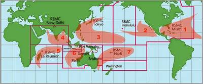 World map showing the forecast regions.