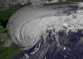 Image of Hurricane Irene at landfall in NY
