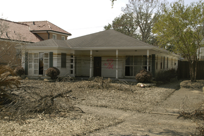 High water marks on a house after Hurricane Katrina.