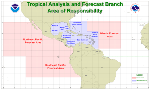 Map of National Hurricane Center forecast regions