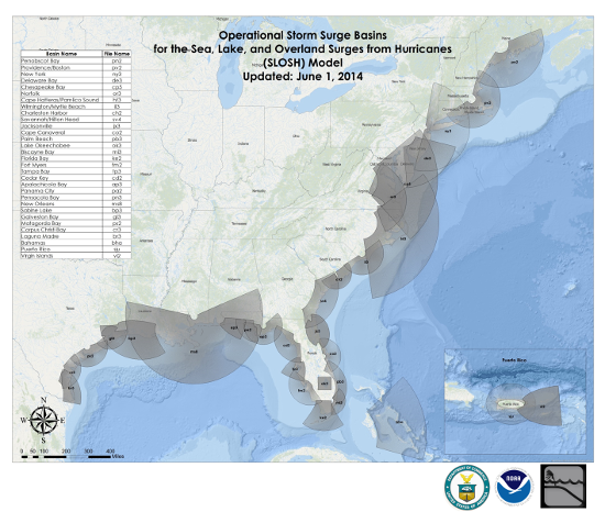 Map showing SLOSH model coverage along US coast.