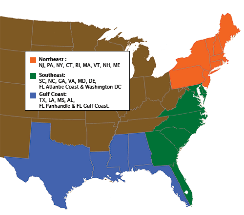 US map showing regions