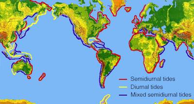 Map showing where different tidal cycles occur.